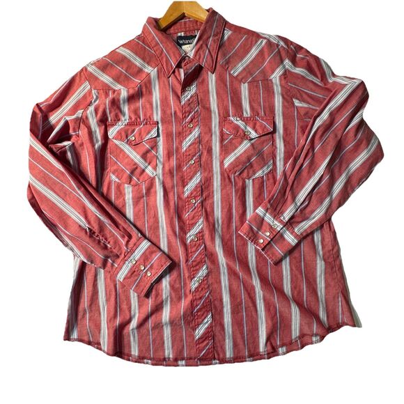 VTG Wrangler Pearl Snap Long Sleeve Striped Western Shirt Size XL Cotton Blend - Picture 1 of 9